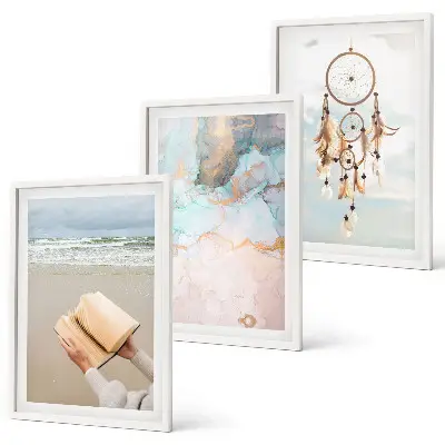 Lot de 3 tableaux pour salon motif abstrait inspiré par la mer bohème