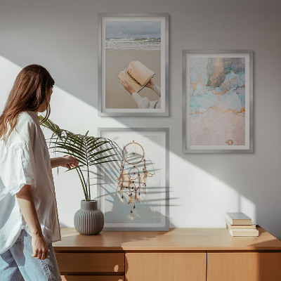 Lot de 3 tableaux pour salon Livre abstrait sur la mer bohème