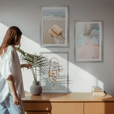 Lot de 3 tableaux pour salon motif abstrait inspiré par la mer bohème