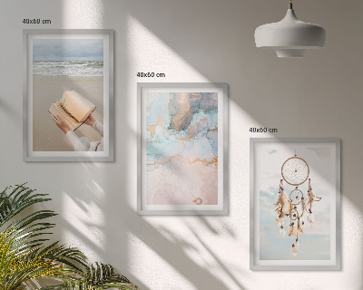 Lot de 3 tableaux pour salon Livre abstrait sur la mer bohème