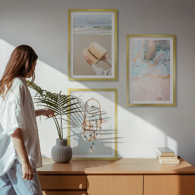 Lot de 3 tableaux pour salon Livre abstrait sur la mer bohème