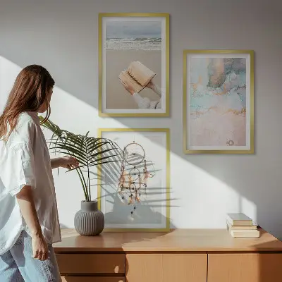 Lot de 3 tableaux pour salon motif abstrait inspiré par la mer bohème