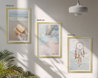 Lot de 3 tableaux pour salon Livre abstrait sur la mer bohème
