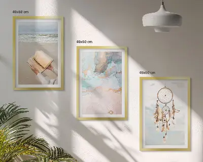Lot de 3 tableaux pour salon motif abstrait inspiré par la mer bohème