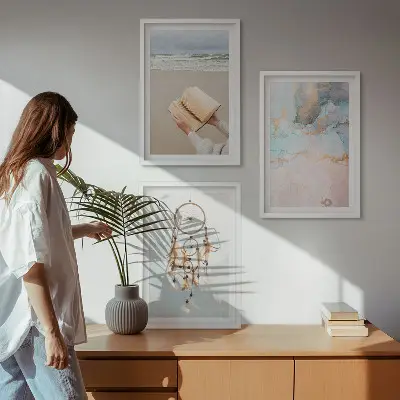 Lot de 3 tableaux pour salon motif abstrait inspiré par la mer bohème