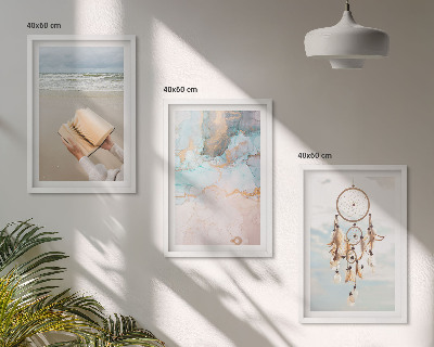 Lot de 3 tableaux pour salon Livre abstrait sur la mer bohème