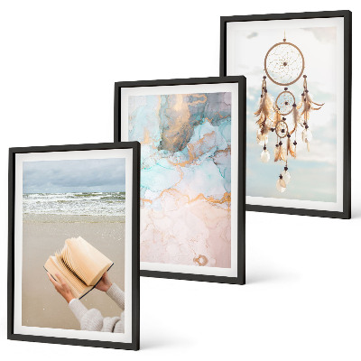 Lot de 3 tableaux pour salon Livre abstrait sur la mer bohème