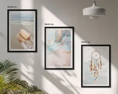 Lot de 3 tableaux pour salon motif abstrait inspiré par la mer bohème
