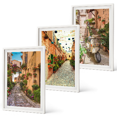Lot de 3 tableaux pour salon Rues, fleurs, ambiance italienne