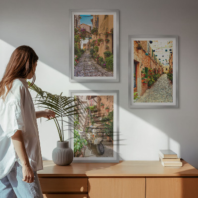 Lot de 3 tableaux pour salon Rues, fleurs, ambiance italienne