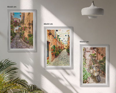 Lot de 3 tableaux pour salon Rues, fleurs, ambiance italienne