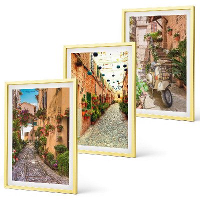 Lot de 3 tableaux pour salon Rues, fleurs, ambiance italienne