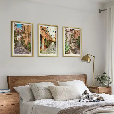 Lot de 3 tableaux pour salon avec motif rues et fleurs aux couleurs de l'Italie