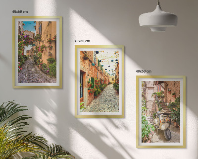 Lot de 3 tableaux pour salon Rues, fleurs, ambiance italienne