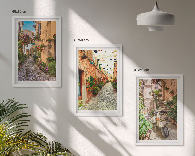 Lot de 3 tableaux pour salon Rues, fleurs, ambiance italienne