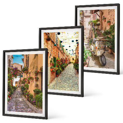 Lot de 3 tableaux pour salon Rues, fleurs, ambiance italienne