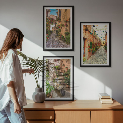 Lot de 3 tableaux pour salon Rues, fleurs, ambiance italienne