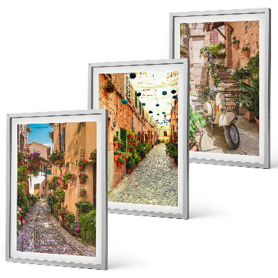 Lot de 3 tableaux pour salon Rues, fleurs, ambiance italienne