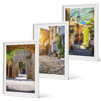Lot de 3 tableaux pour salon représentant de charmantes rues pavées