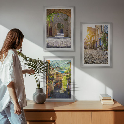 Lot de 3 tableaux pour salon Charmantes rues pavées