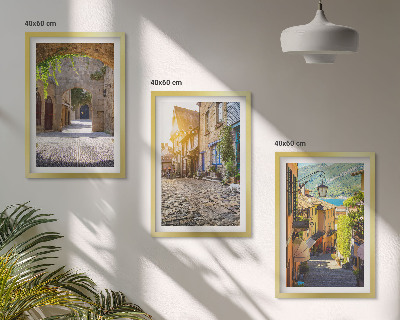 Lot de 3 tableaux pour salon Charmantes rues pavées