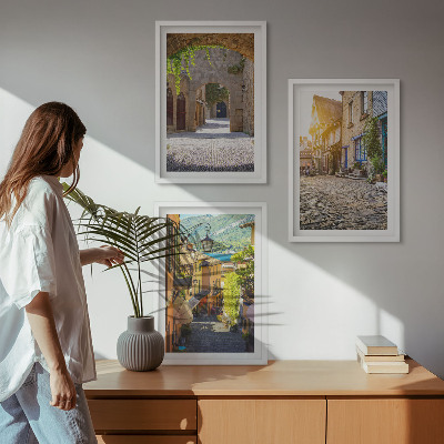 Lot de 3 tableaux pour salon Charmantes rues pavées