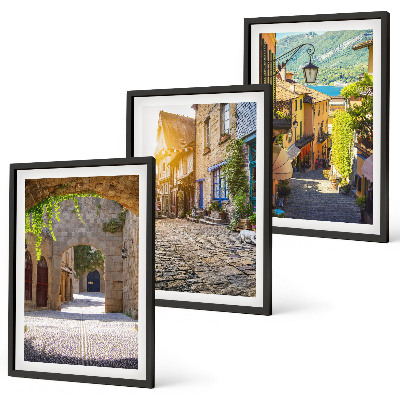Lot de 3 tableaux pour salon Charmantes rues pavées