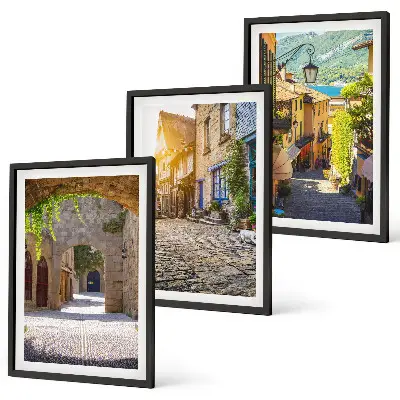 Lot de 3 tableaux pour salon représentant de charmantes rues pavées