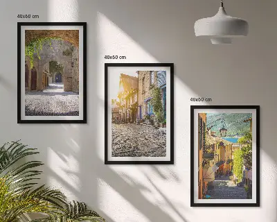 Lot de 3 tableaux pour salon représentant de charmantes rues pavées