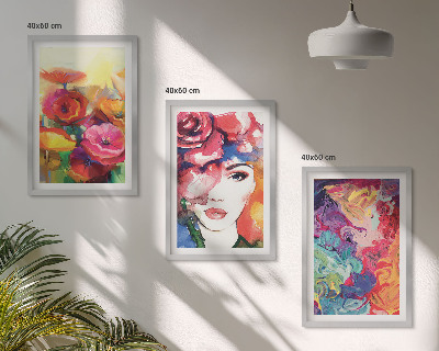 Cadre photo mural Portrait intense d'une femme aux fleurs
