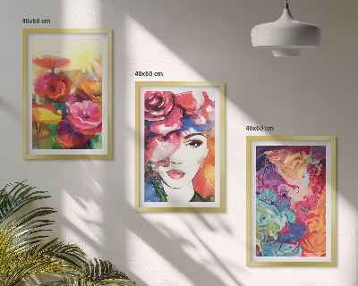 Cadre photo mural Portrait intense d'une femme aux fleurs