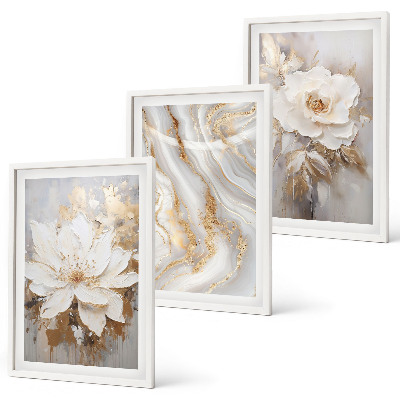 Lot de 3 tableaux pour salon Fleurs abstraites marbre