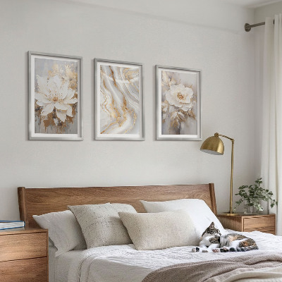 Lot de 3 tableaux pour salon Fleurs abstraites marbre