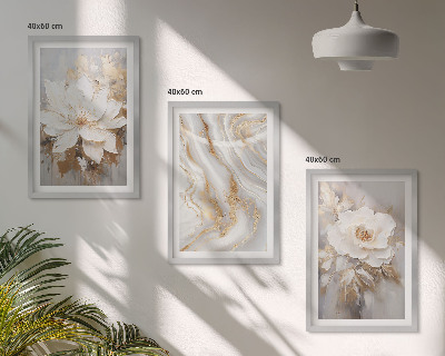 Lot de 3 tableaux pour salon Fleurs abstraites marbre