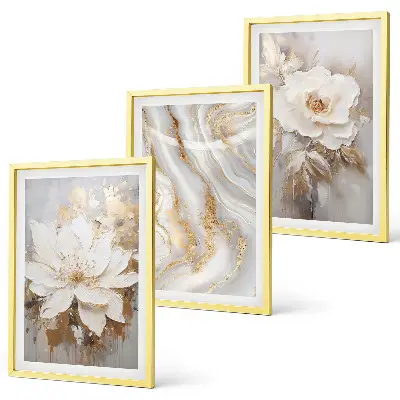 Lot de 3 tableaux pour salon fleurs abstraites effet marbre