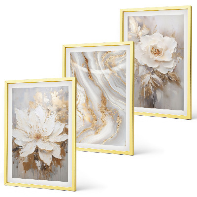 Lot de 3 tableaux pour salon Fleurs abstraites marbre