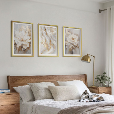 Lot de 3 tableaux pour salon Fleurs abstraites marbre
