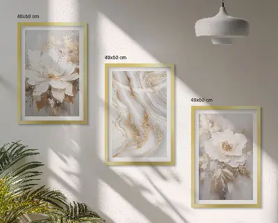 Lot de 3 tableaux pour salon fleurs abstraites effet marbre