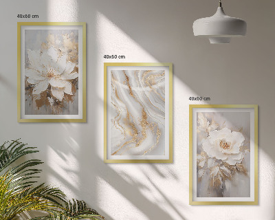 Lot de 3 tableaux pour salon Fleurs abstraites marbre