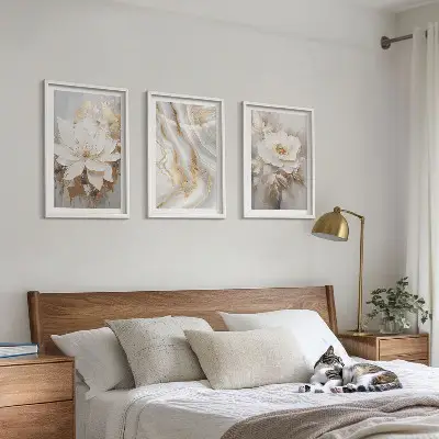 Lot de 3 tableaux pour salon fleurs abstraites effet marbre