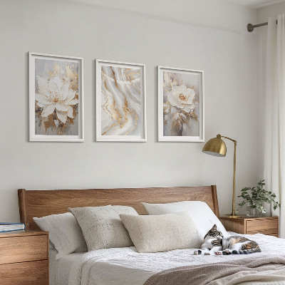 Lot de 3 tableaux pour salon Fleurs abstraites marbre