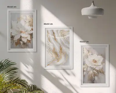 Lot de 3 tableaux pour salon fleurs abstraites effet marbre
