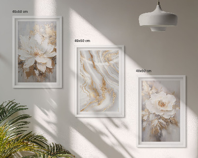 Lot de 3 tableaux pour salon Fleurs abstraites marbre