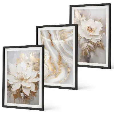 Lot de 3 tableaux pour salon fleurs abstraites effet marbre