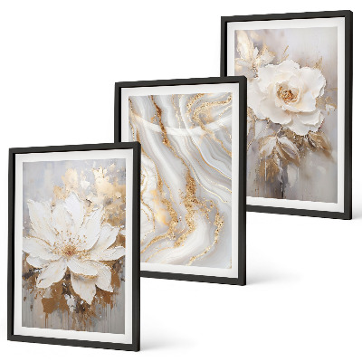Lot de 3 tableaux pour salon Fleurs abstraites marbre