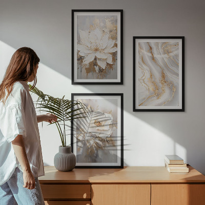 Lot de 3 tableaux pour salon Fleurs abstraites marbre