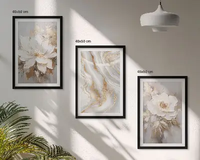 Lot de 3 tableaux pour salon fleurs abstraites effet marbre