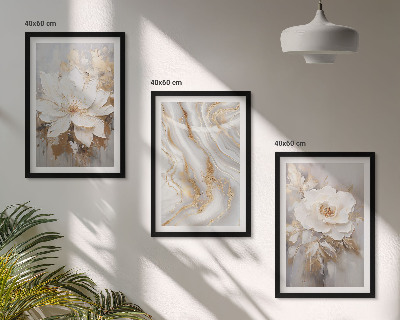 Lot de 3 tableaux pour salon Fleurs abstraites marbre