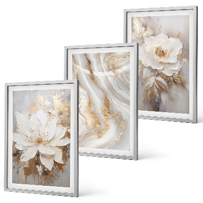 Lot de 3 tableaux pour salon Fleurs abstraites marbre