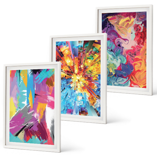 Lot de 3 tableaux pour salon Motifs de peinture abstraits colorés